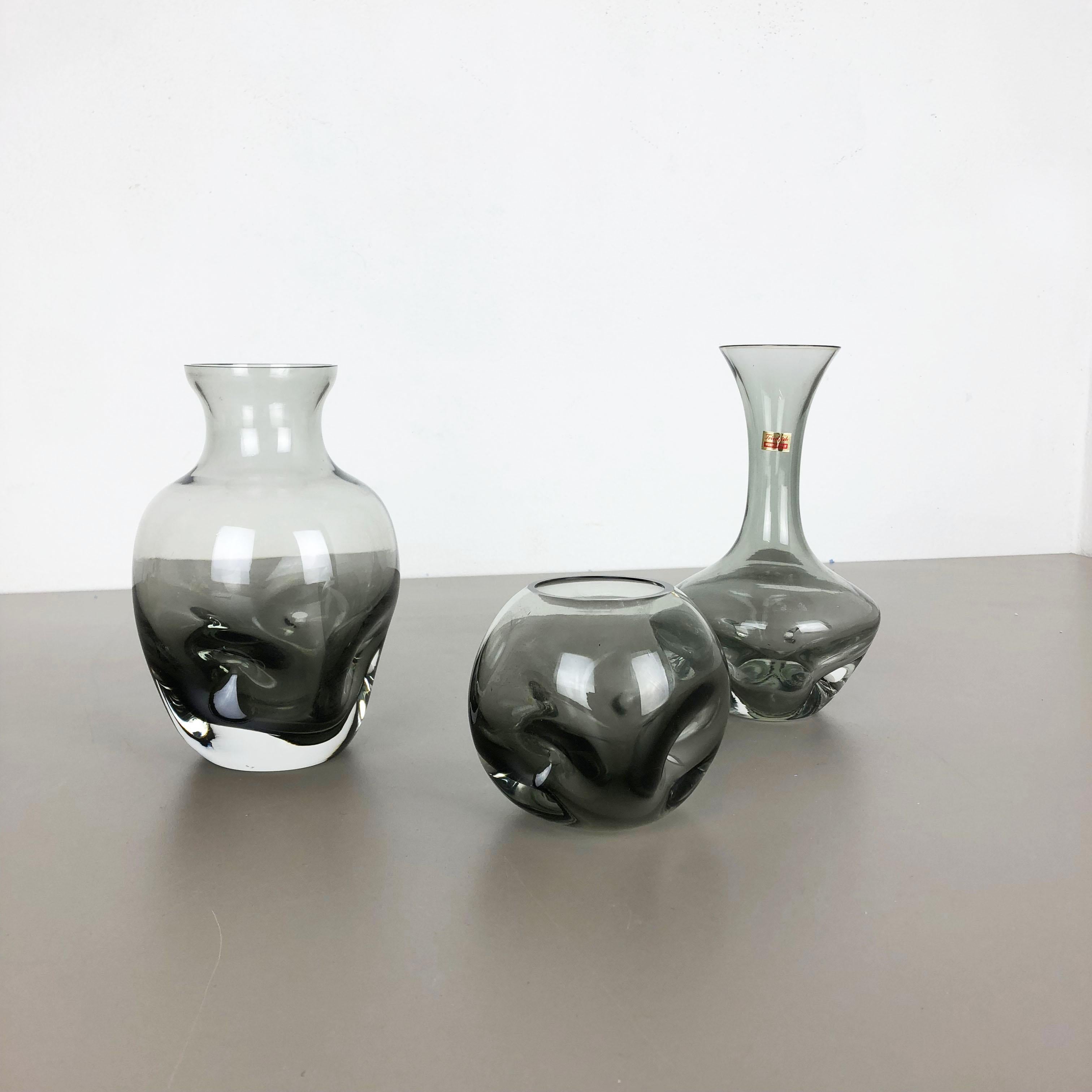 Mid-Century moderno Set di 3 vasi cubici in cristallo soffiato a mano di Friedrich Kristall Germania, anni '70 in vendita