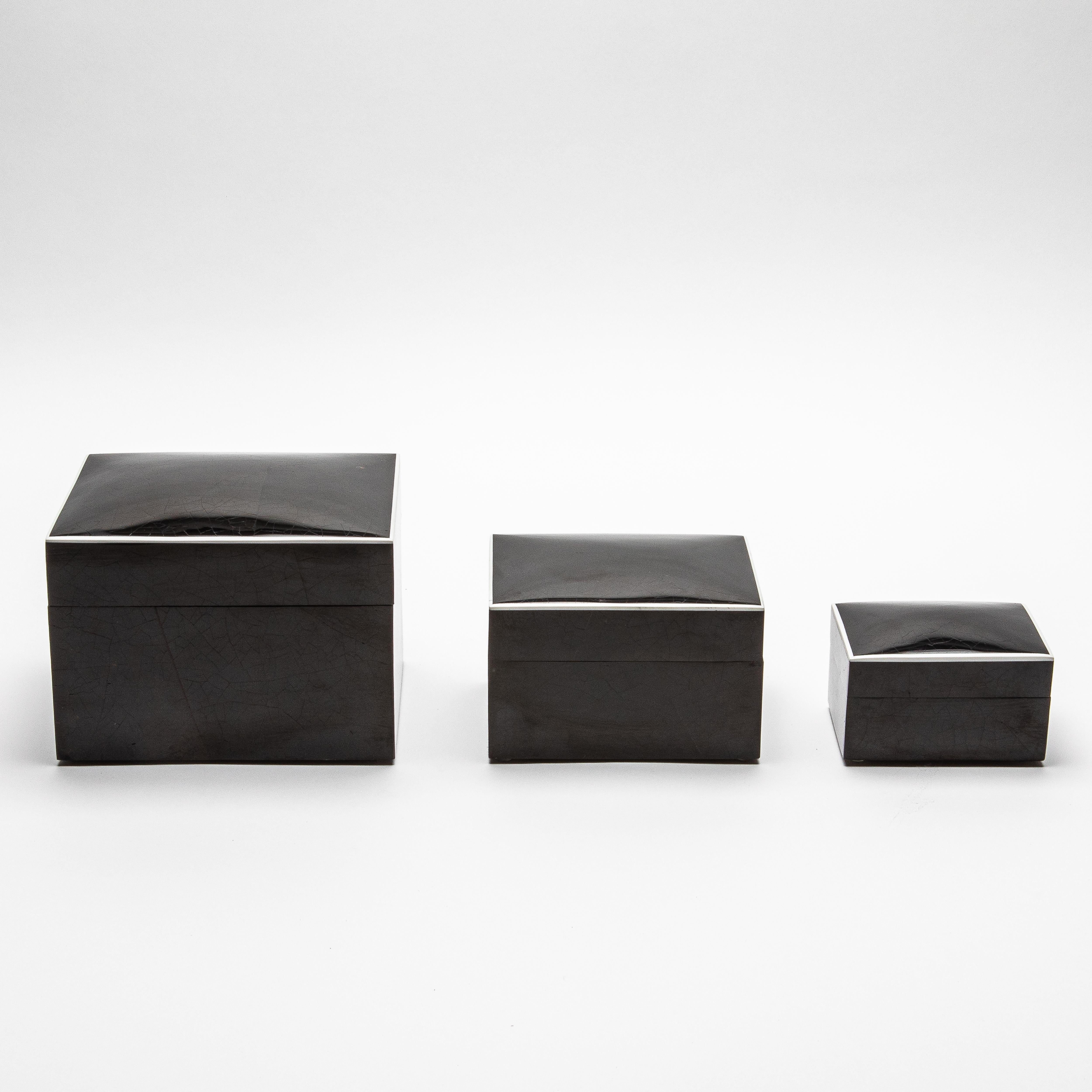 Wood Set of 3 Curved Top Boxes in Pen Shell by R&Y Augousti For Sale