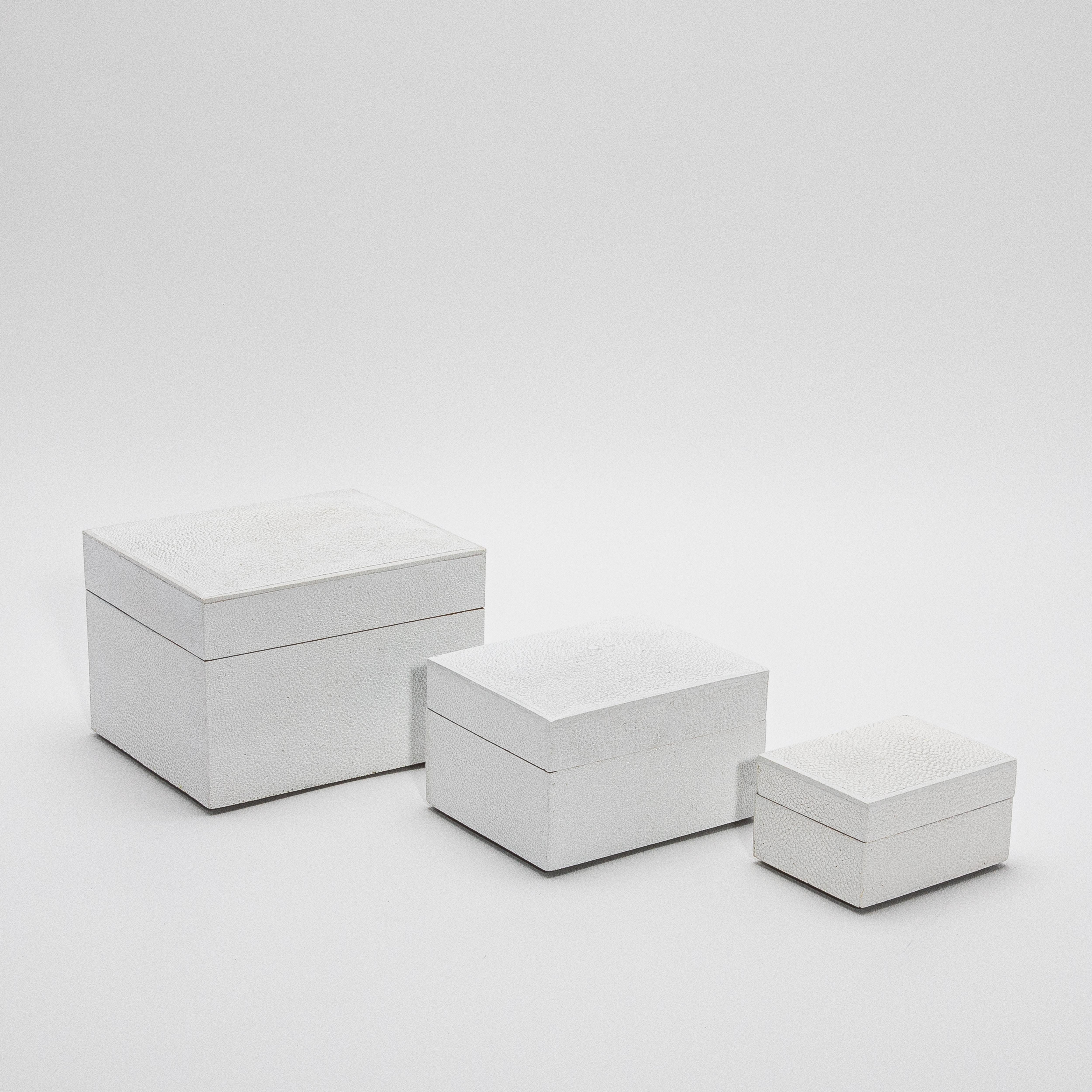 Juego de 3 cajas curvadas de piel de zapa blanca by R&Y Augousti Madera en venta