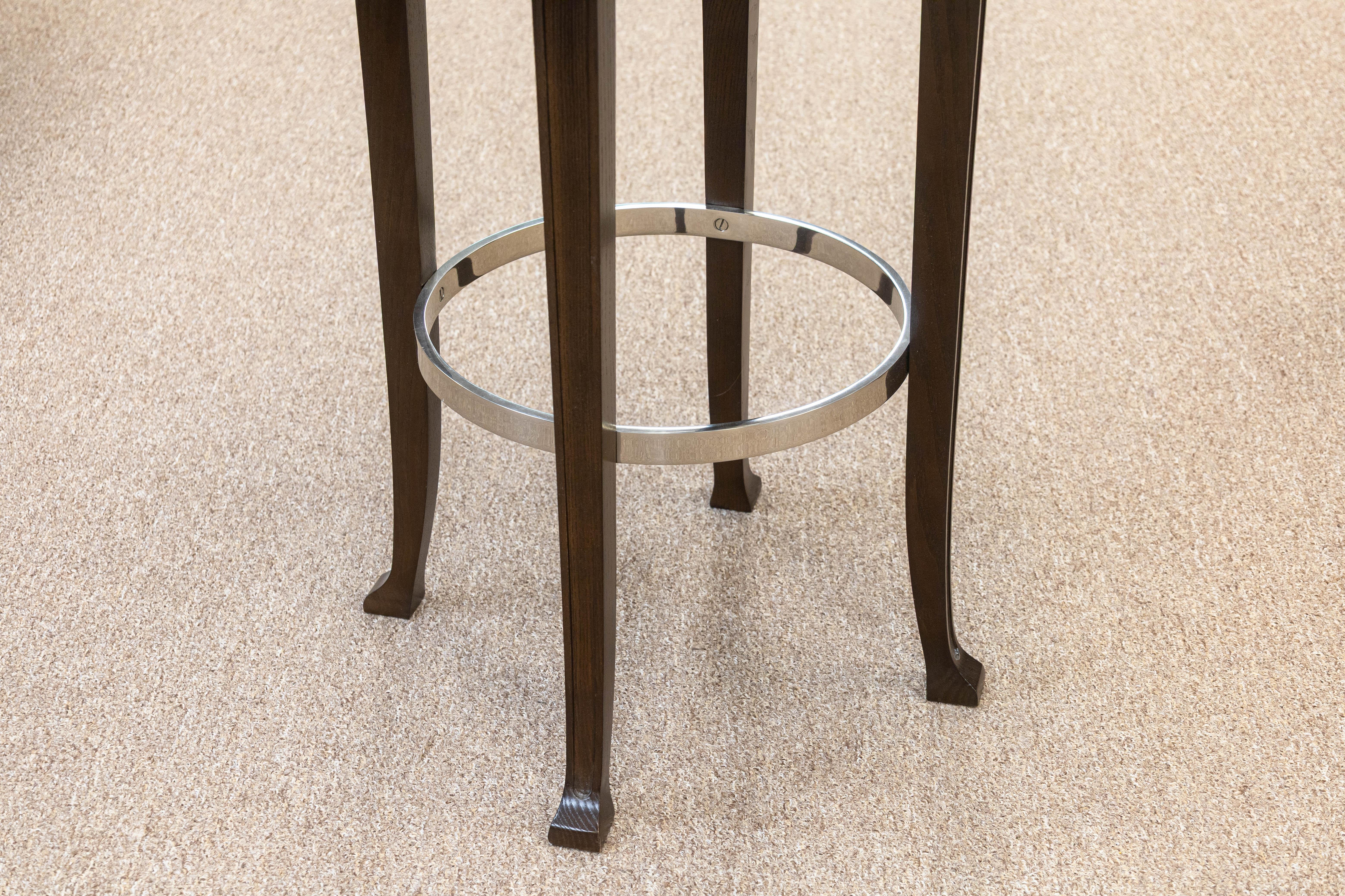20th Century Set of 3 Custom Made Richard Ross Designs Brown Leather and Wood Barstools For Sale