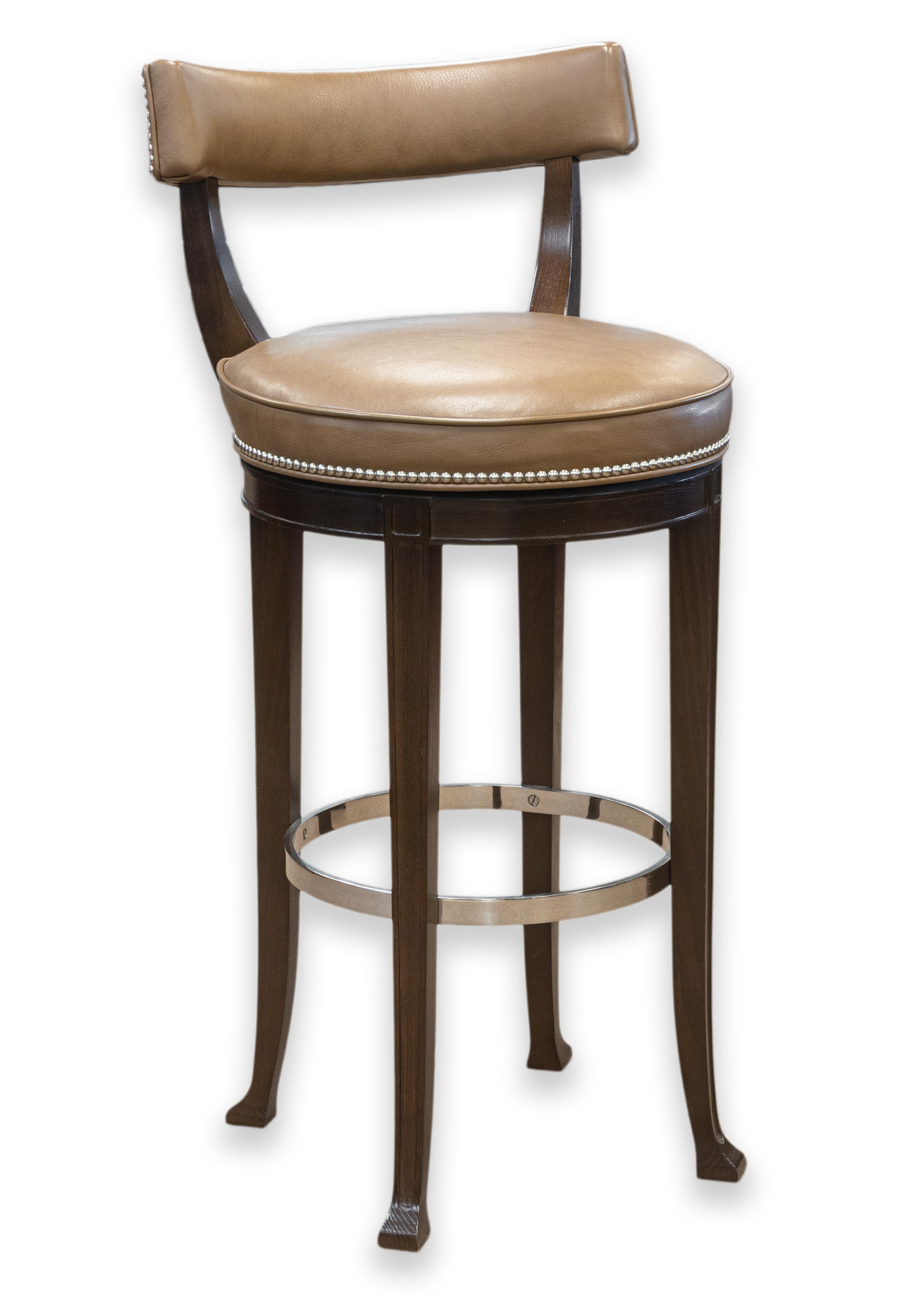 Set of 3 Custom Made Richard Ross Designs Brown Leather and Wood Barstools For Sale 2