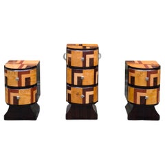 Set of 3 cylindrical, lacquered, Art Deco style wooden chests of drawers, 1930s