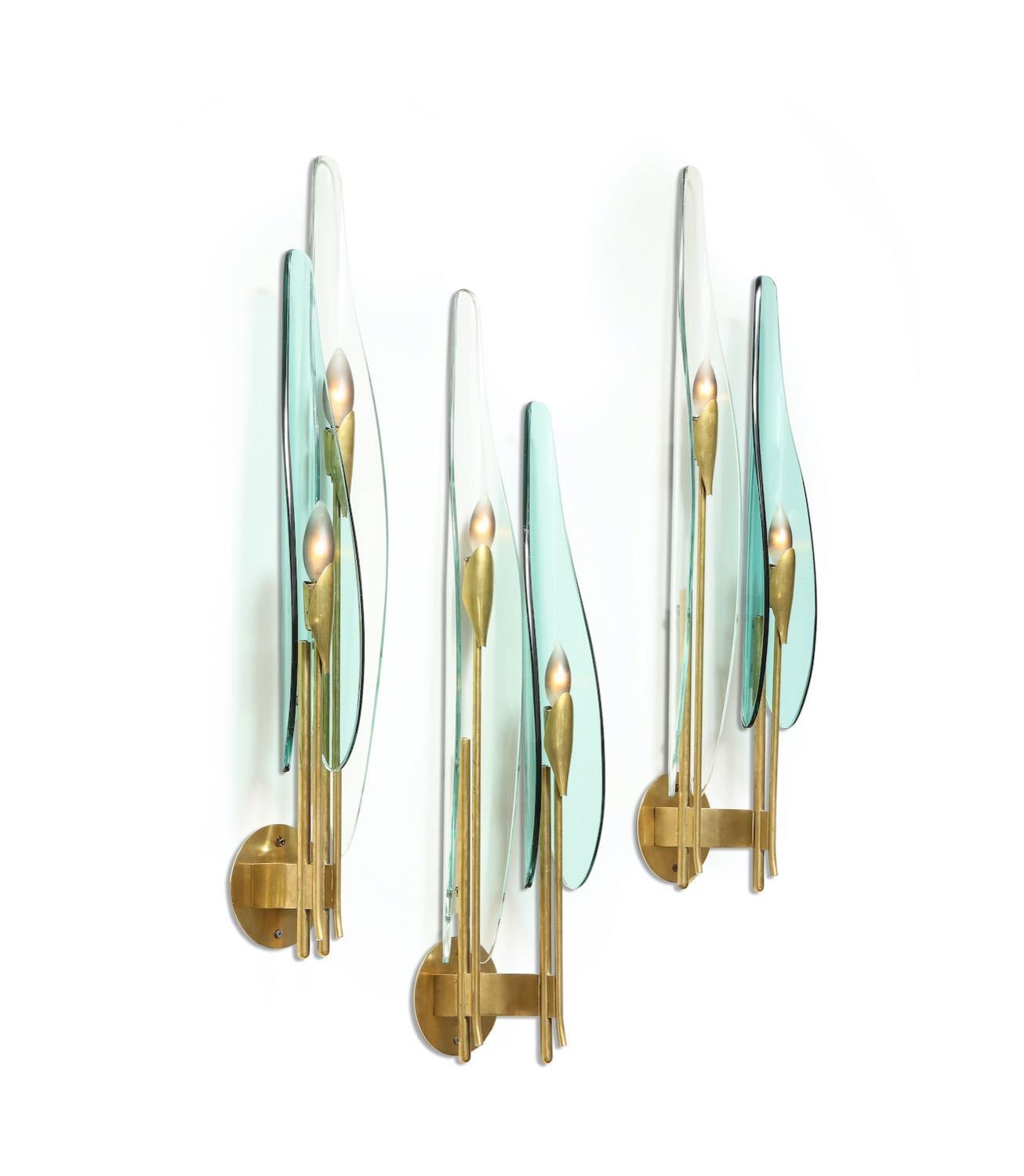 Mid-Century Modern Set of 3 Dahlia Sconces by Max Ingrand for Fontana Arte