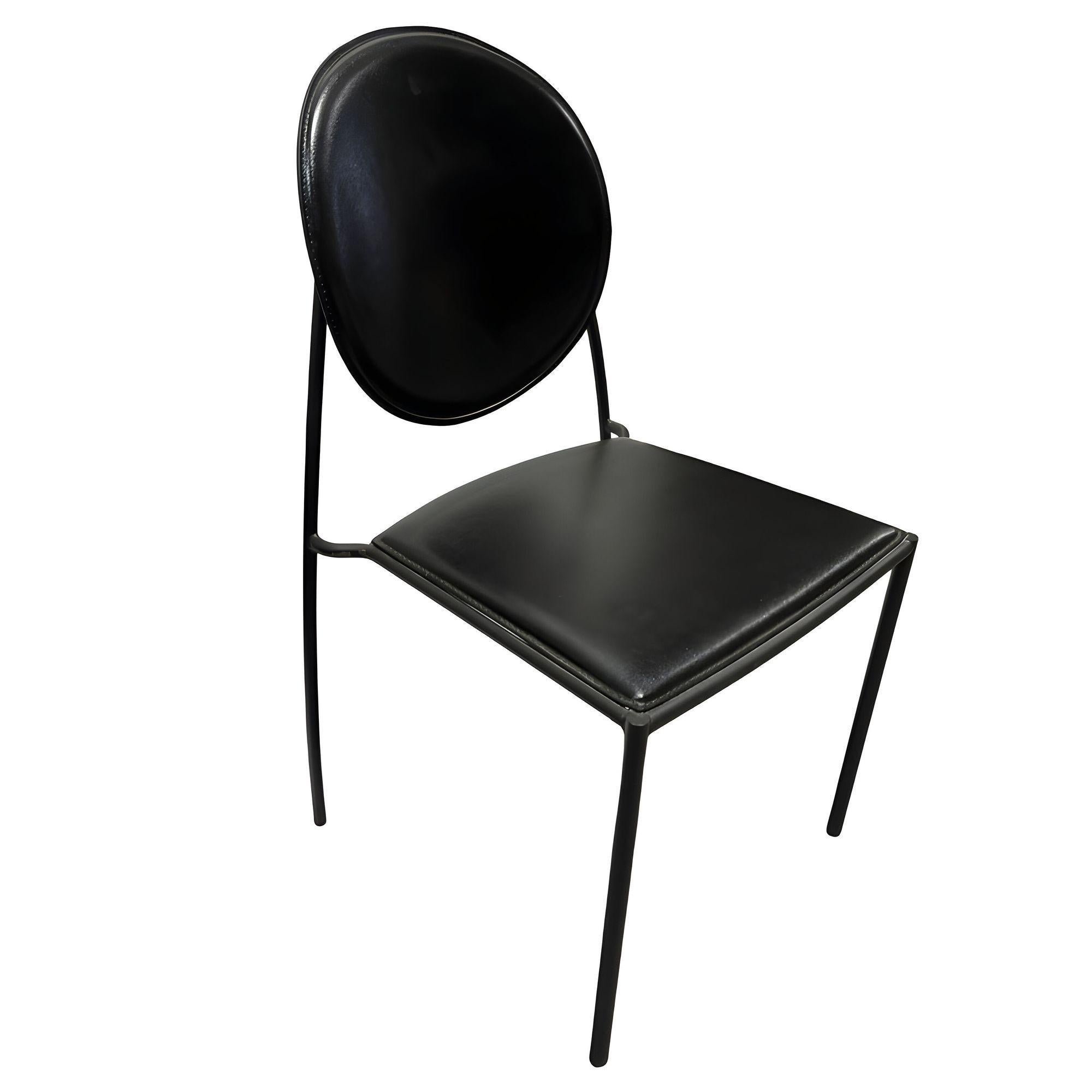 Set di 3 sedie in pelle nera 