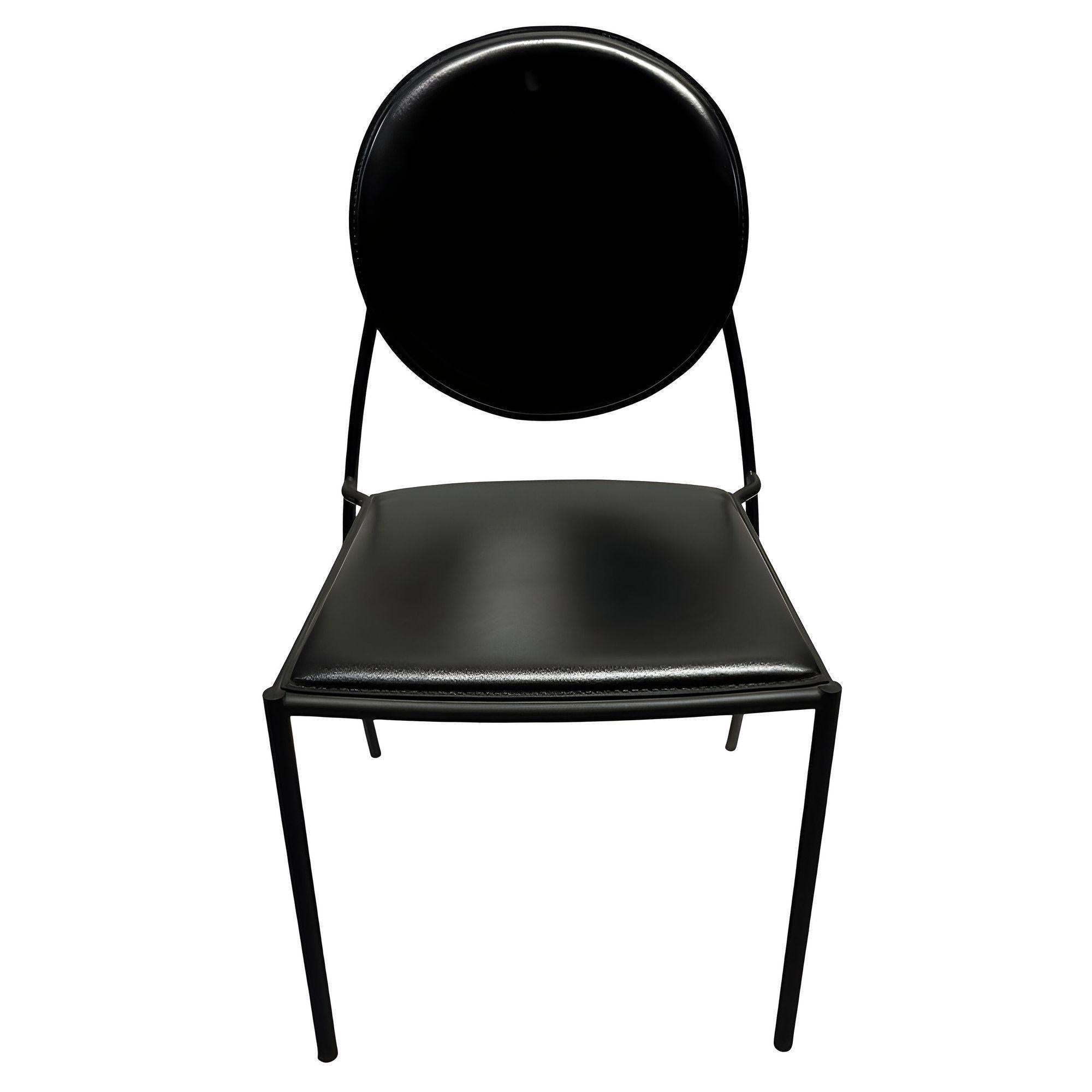 Americano Set di 3 sedie in pelle nera 