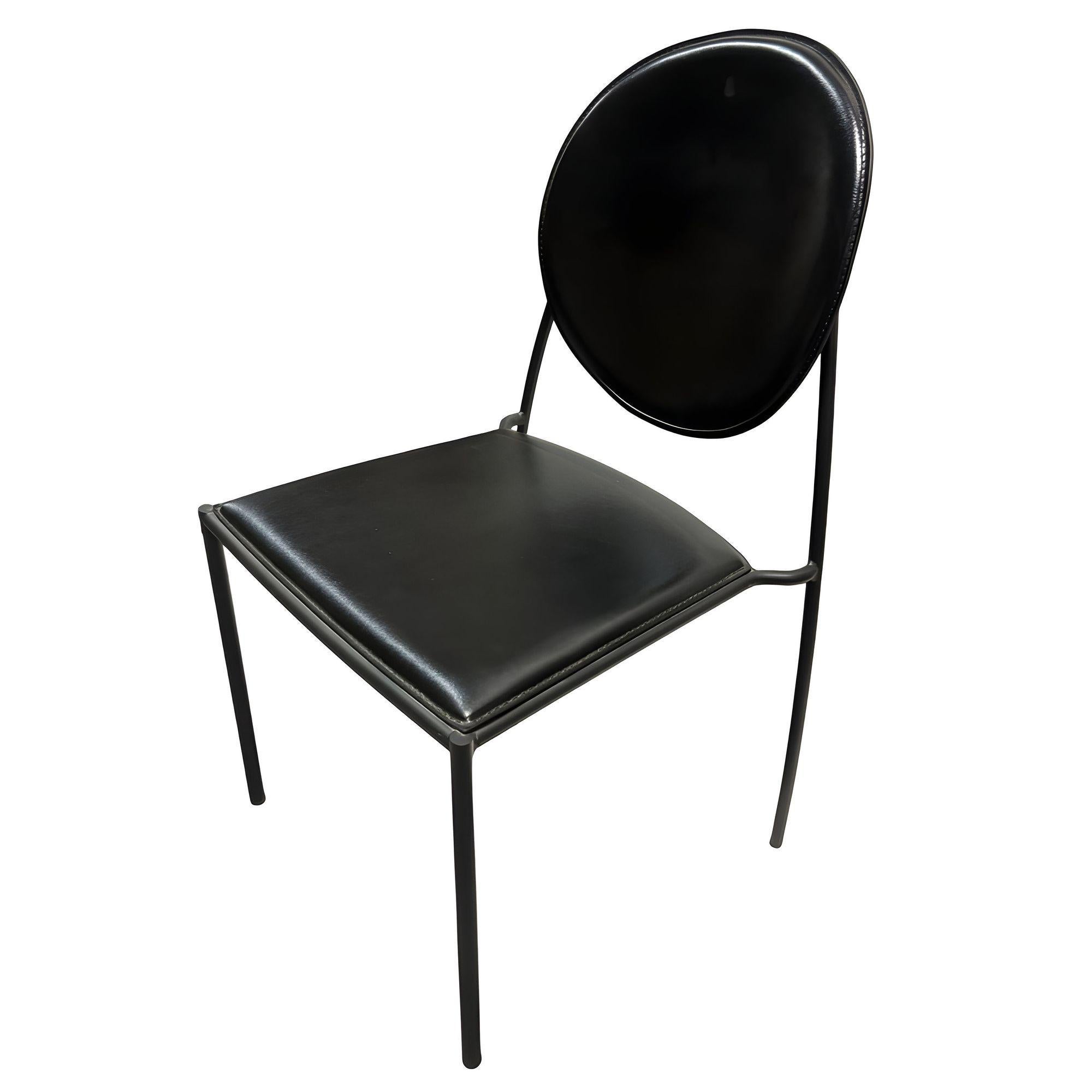 Set di 3 sedie in pelle nera 