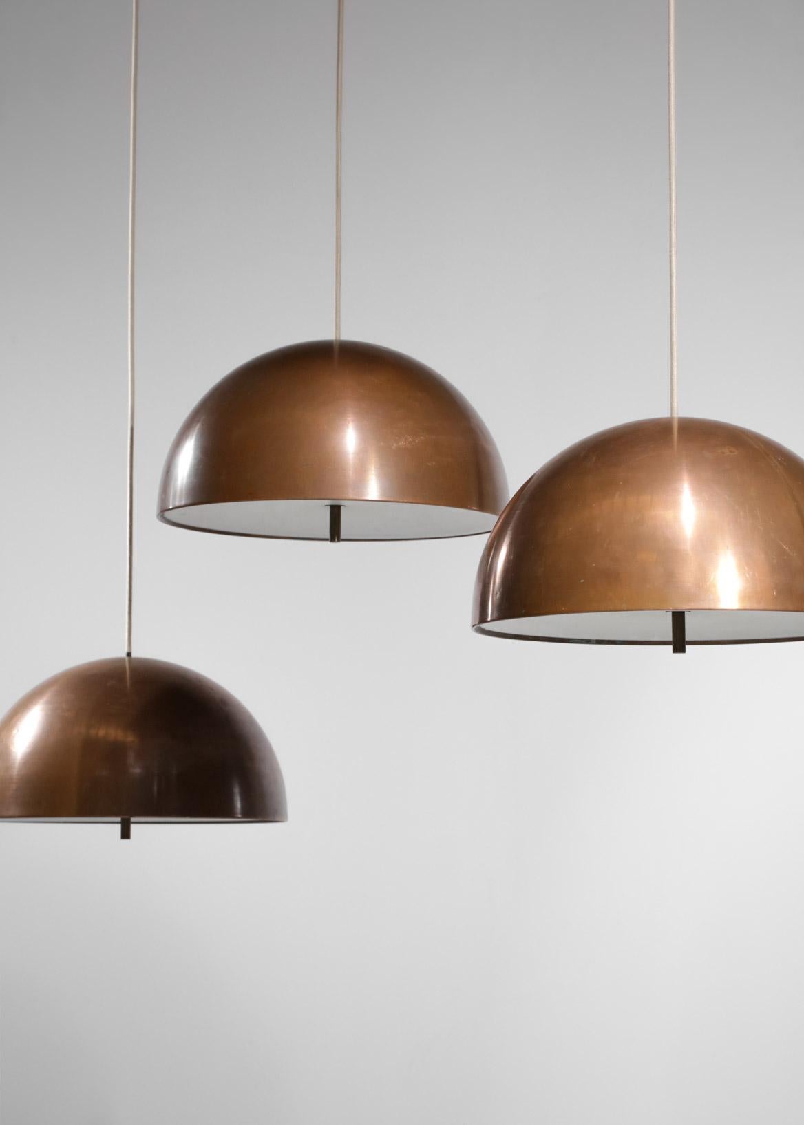 Mid-Century Modern Set of 3 Danish 60's Copper Pendant Lamps by Designer Jo Hammerborg D179