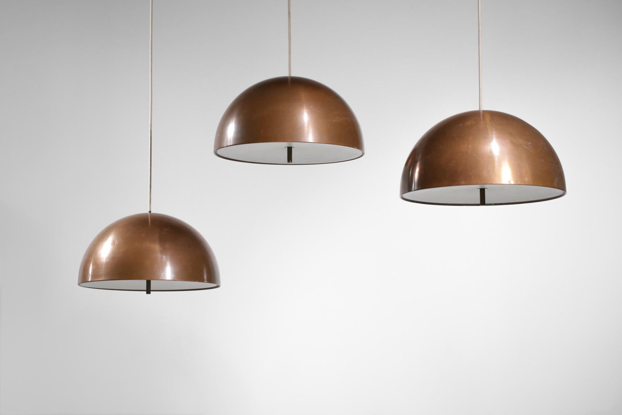 Set of 3 Danish 60's Copper Pendant Lamps by Designer Jo Hammerborg D179 In Good Condition In Lyon, FR