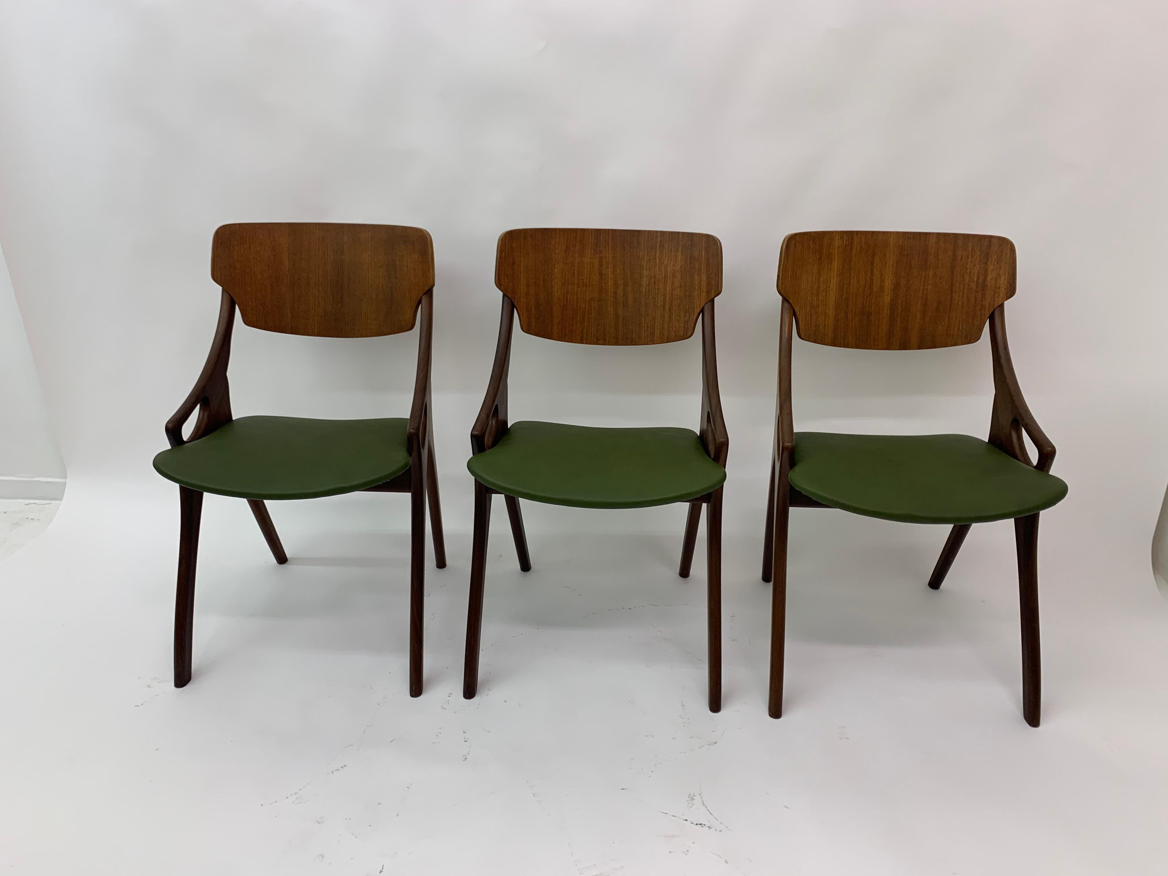 Set of 3 Danish Arne Hovmand Olsen dining chairs 1950’s.