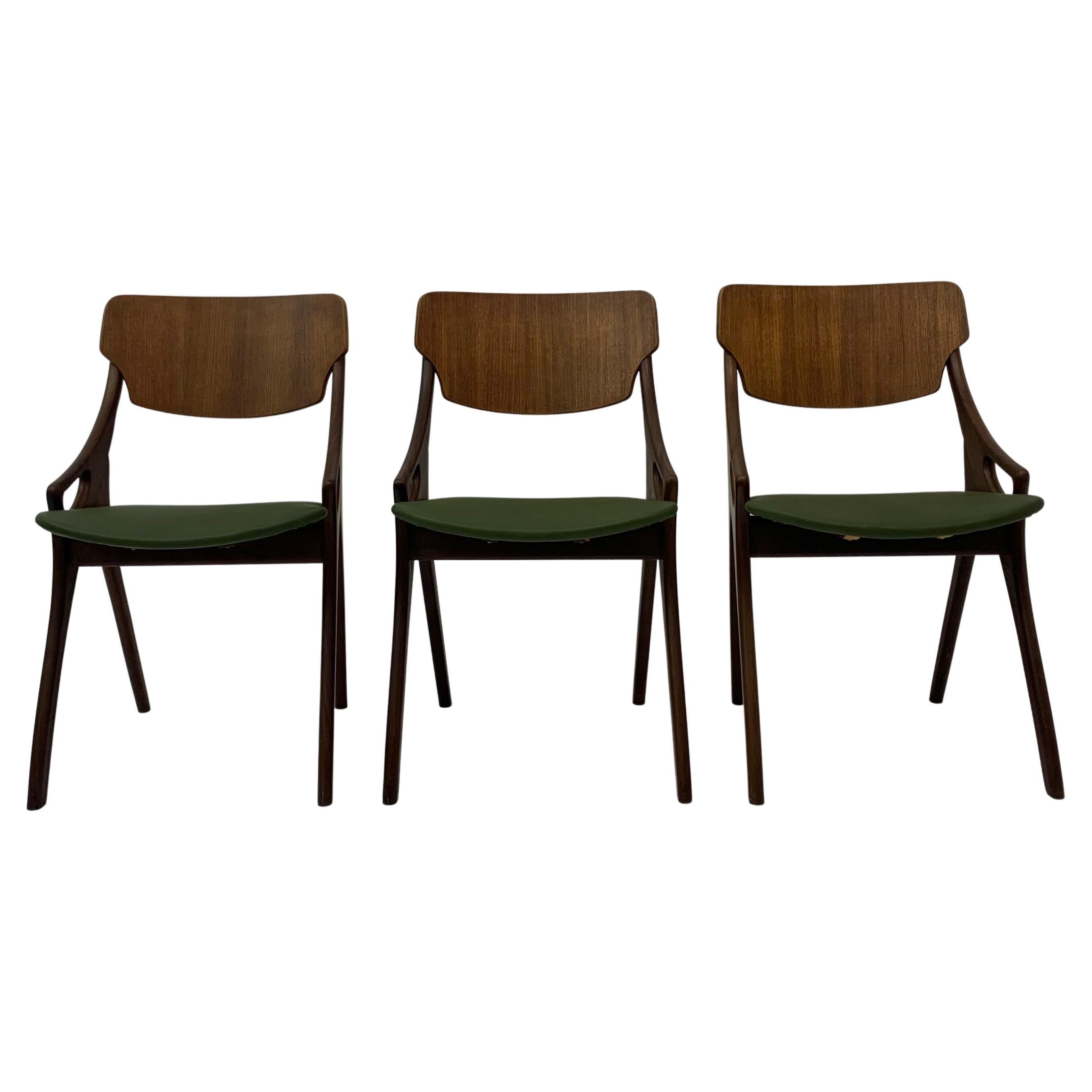 Set of 3 Danish Arne Hovmand Olsen Dining Chairs, 1950s For Sale