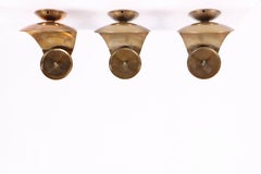 Set of 3 Danish Brass Wall Candle Holders, 1950s
