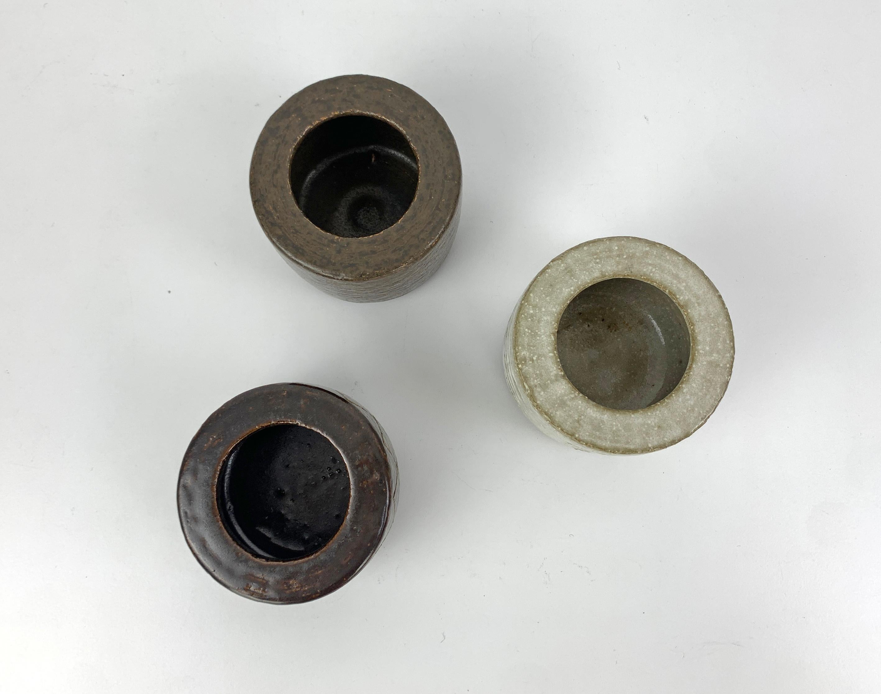 Scandinavian Modern Set of 3 Danish Ceramic Vases Palshus Denmark Per & Annelise Linnemann-Schmidt For Sale