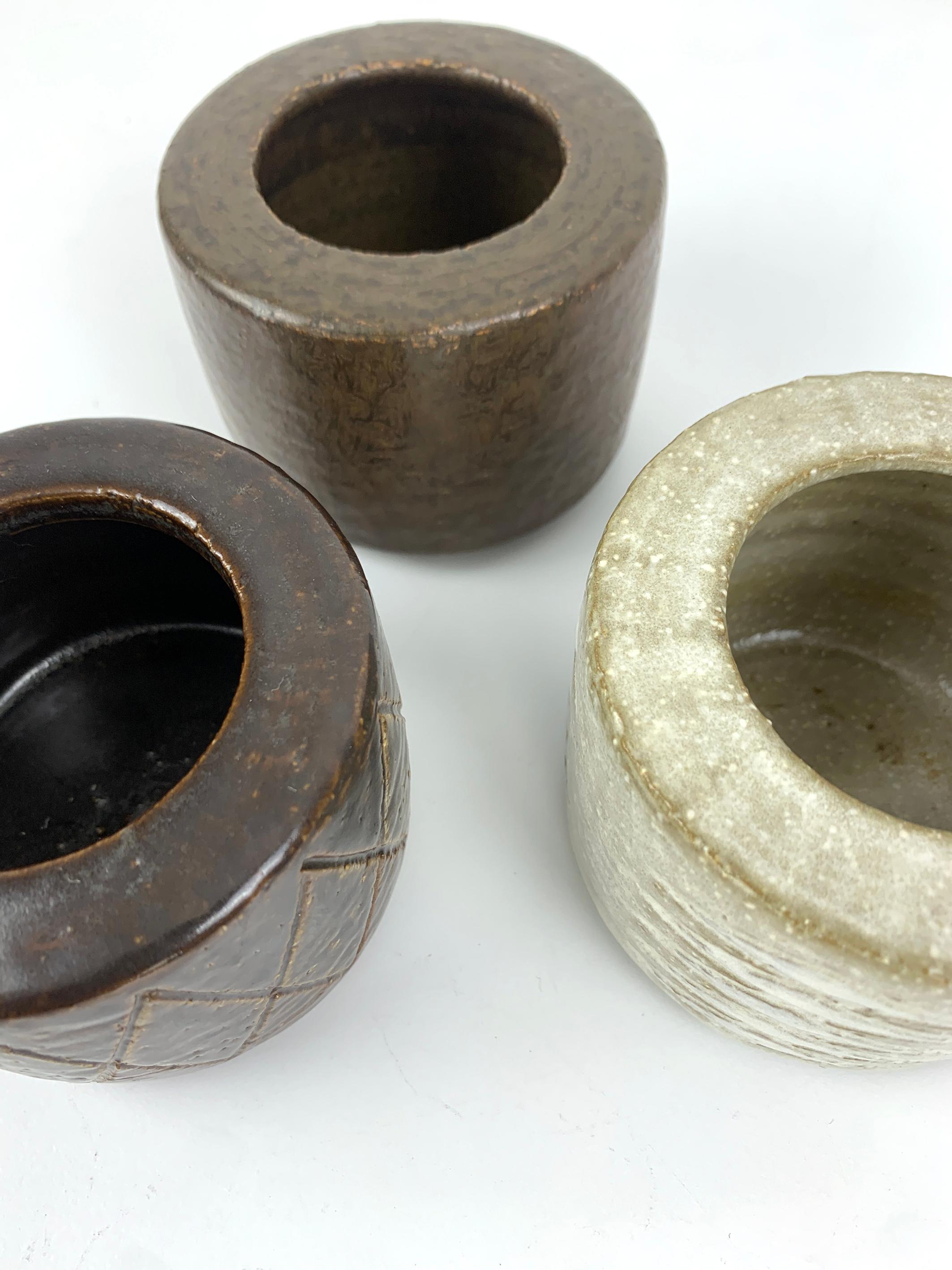 Hand-Crafted Set of 3 Danish Ceramic Vases Palshus Denmark Per & Annelise Linnemann-Schmidt For Sale