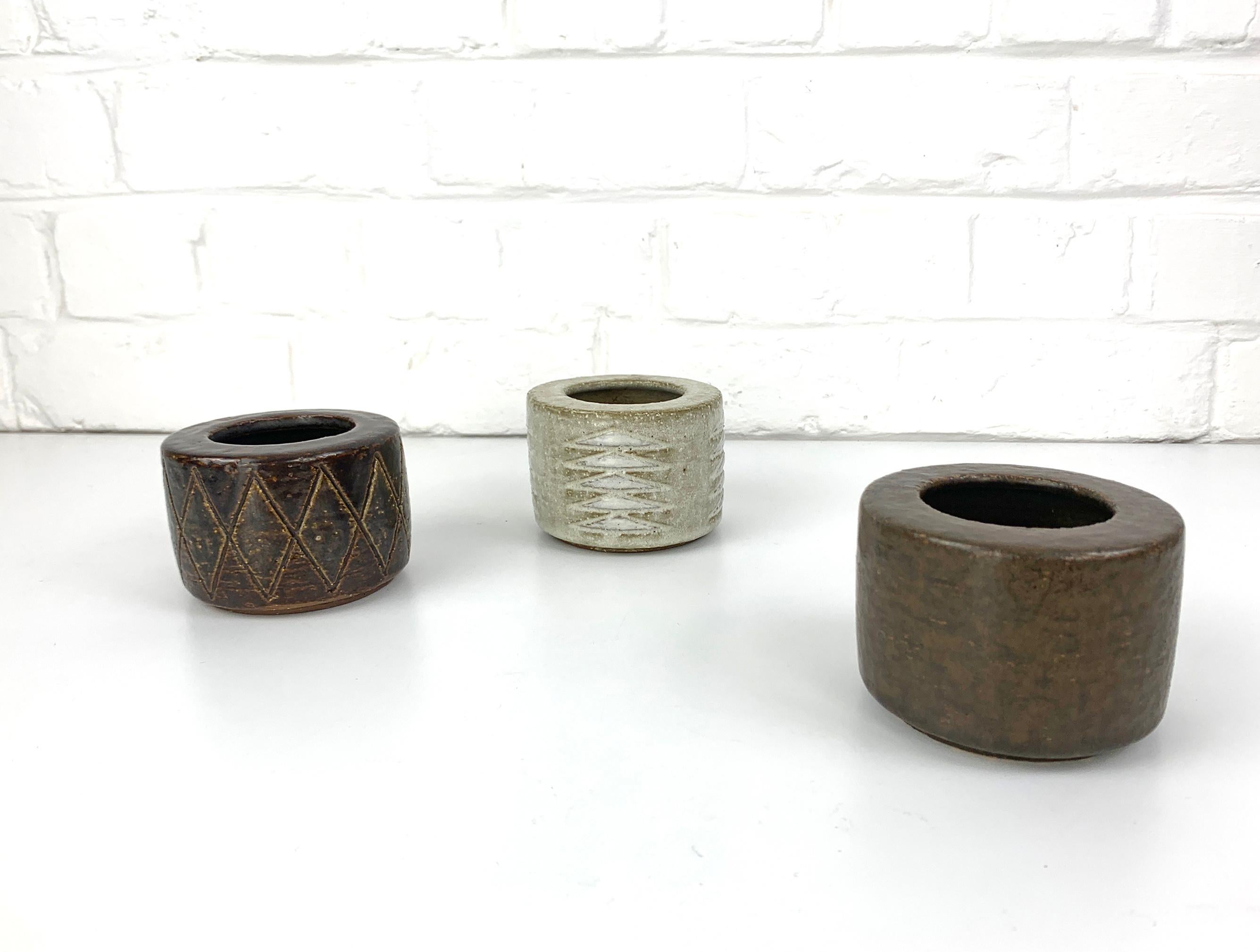 20th Century Set of 3 Danish Ceramic Vases Palshus Denmark Per & Annelise Linnemann-Schmidt For Sale