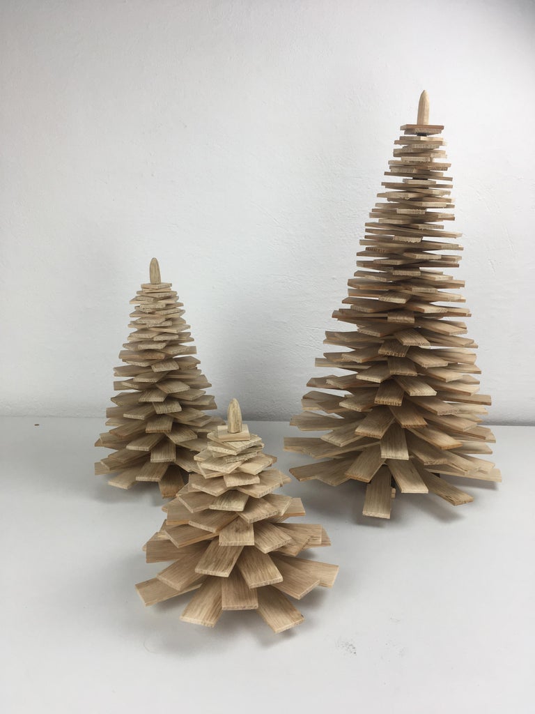 Set of 3 Danish Decorative Handmade Wooden Christmas Trees in Oak For ...