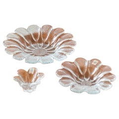 Set of 3 Danish Holmegaard Flower Bowls Crystal Glass Mid-Century Design, 60-70s