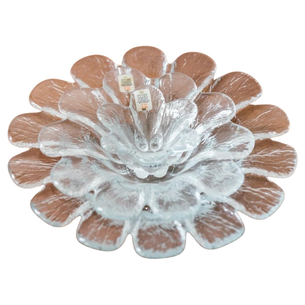 Set of 3 Danish Holmegaard Flower Bowls Crystal Glass Mid-Century Design, 60-70s in vendita