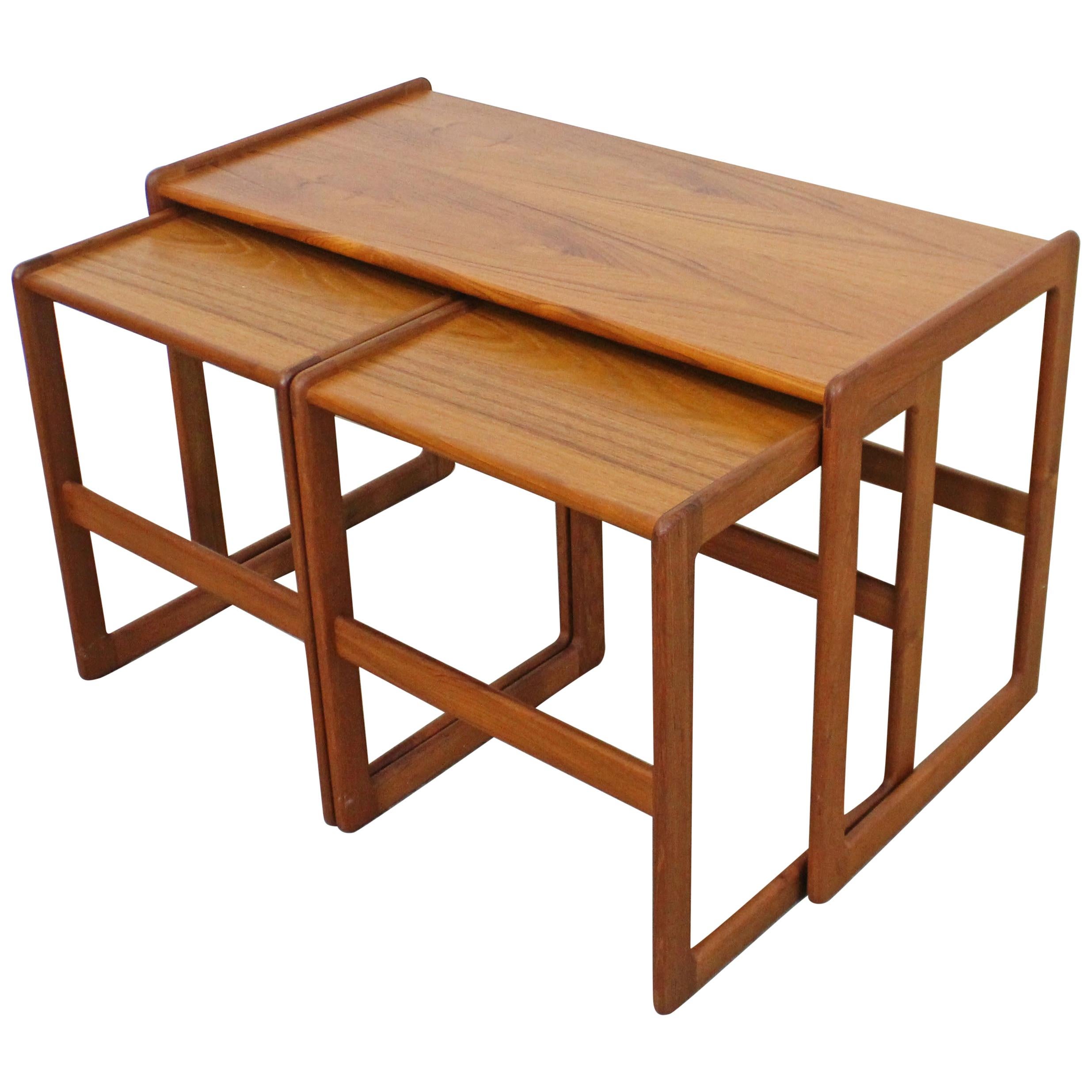 Set of 3 Danish Modern Arne Hovmand-Olsen for Mogens Kold Teak Nesting Tables For Sale