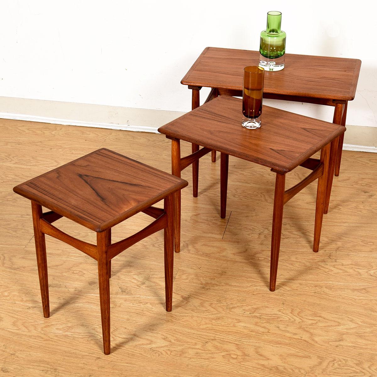 Set of 3 Danish Modern Hans J. Wegner ‘AT 40’ Nesting Tables, circa 1960s For Sale 3