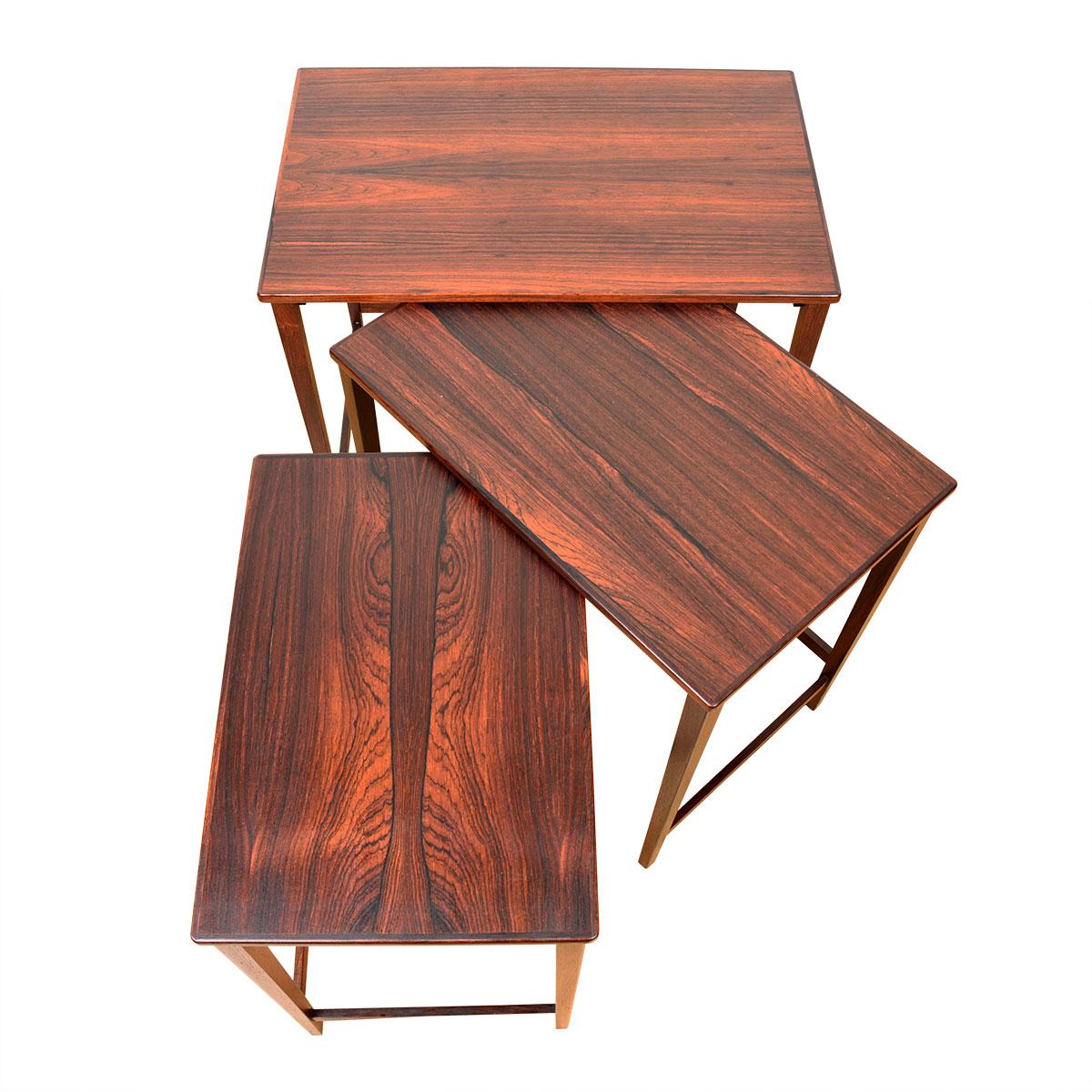 Mid-Century Modern Set of 3 Danish Modern Rosewood Nesting Tables For Sale