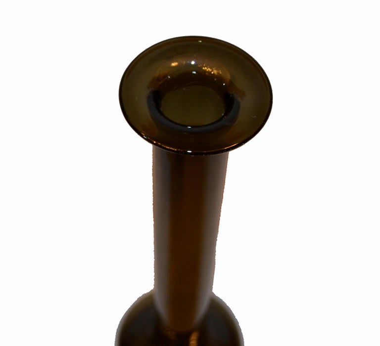 Set of 3 Danish Modern Tall Hand Blown Smoke Black Glass Vases For Sale