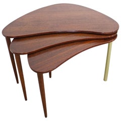 Set of 3 Danish Modern Teak Boomerang Jackknife Accent Nesting Tables