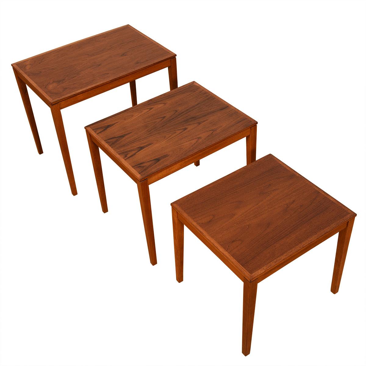 Set of 3 Danish Modern Teak Nesting Tables

Additional information:
Material: Teak
Featured at DC:
Set of 3 graduated nesting tables in teak.
Each has lighter edge band defining table surface.
Lovely old teak patina.

Dimension: W 23.75? x