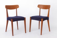 Set of 3 Danish Teak Chairs 1960s, Vintage Mid Century Dining Chairs, Dark Blue
