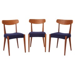 Set of 3 Danish Teak Chairs 1960s, Vintage Mid Century Dining Chairs, Dark Blue