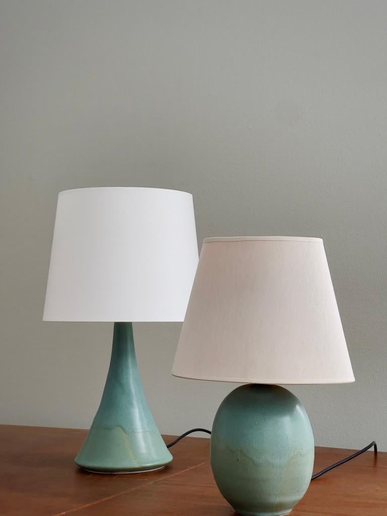 Fait main Ensemble de (3) lampes de table robustes en céramique turquoise Preben Brandt Larsen, Denmark1970 en vente