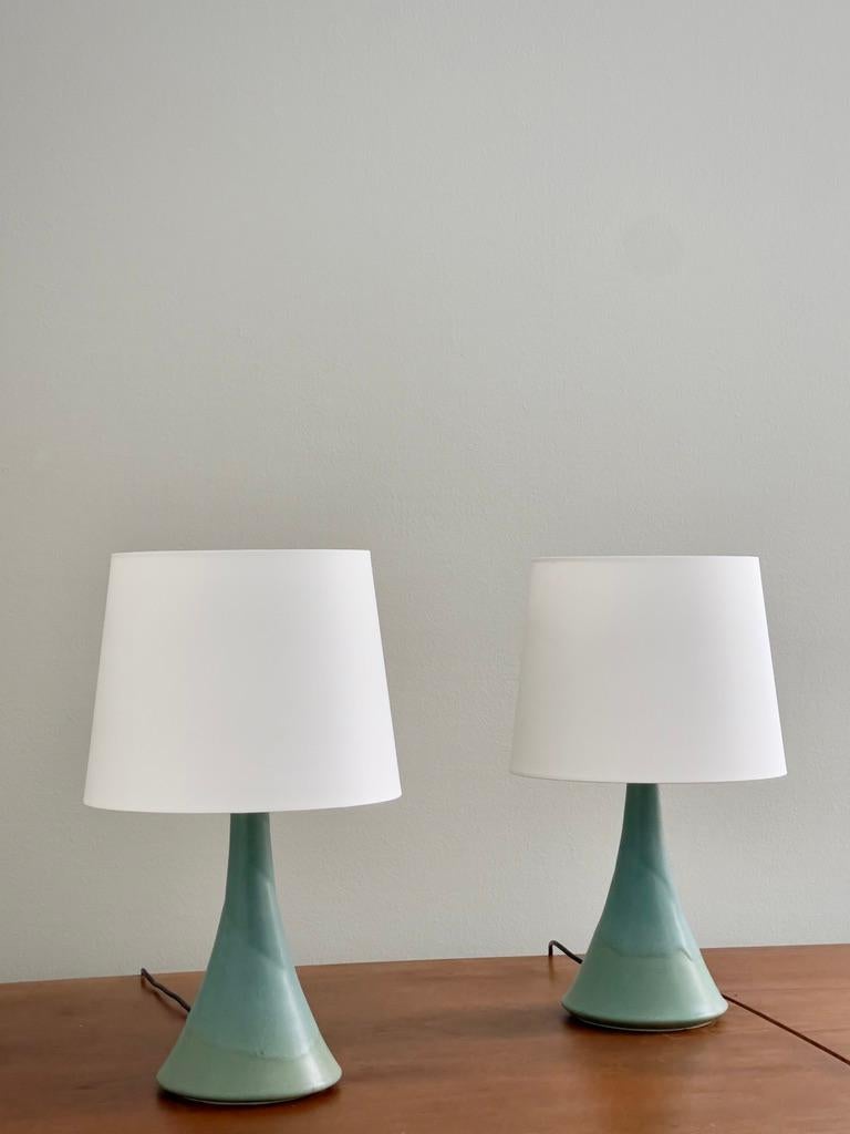 Céramique Ensemble de (3) lampes de table robustes en céramique turquoise Preben Brandt Larsen, Denmark1970 en vente