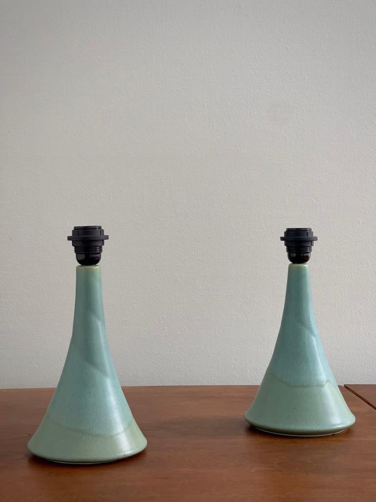 Ensemble de (3) lampes de table robustes en céramique turquoise Preben Brandt Larsen, Denmark1970 en vente 2