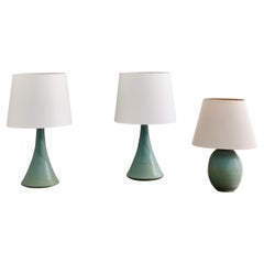 Set (3) robuster Türkis-Keramik-Tischlampen von Preben Brandt Larsen, Dänemark, 1970
