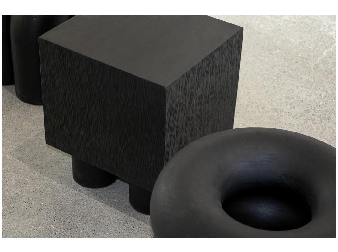 Set of 3 Dark Black Wood Seating Decorative Table, Time of Action, Chaeyoung Lee For Sale 3