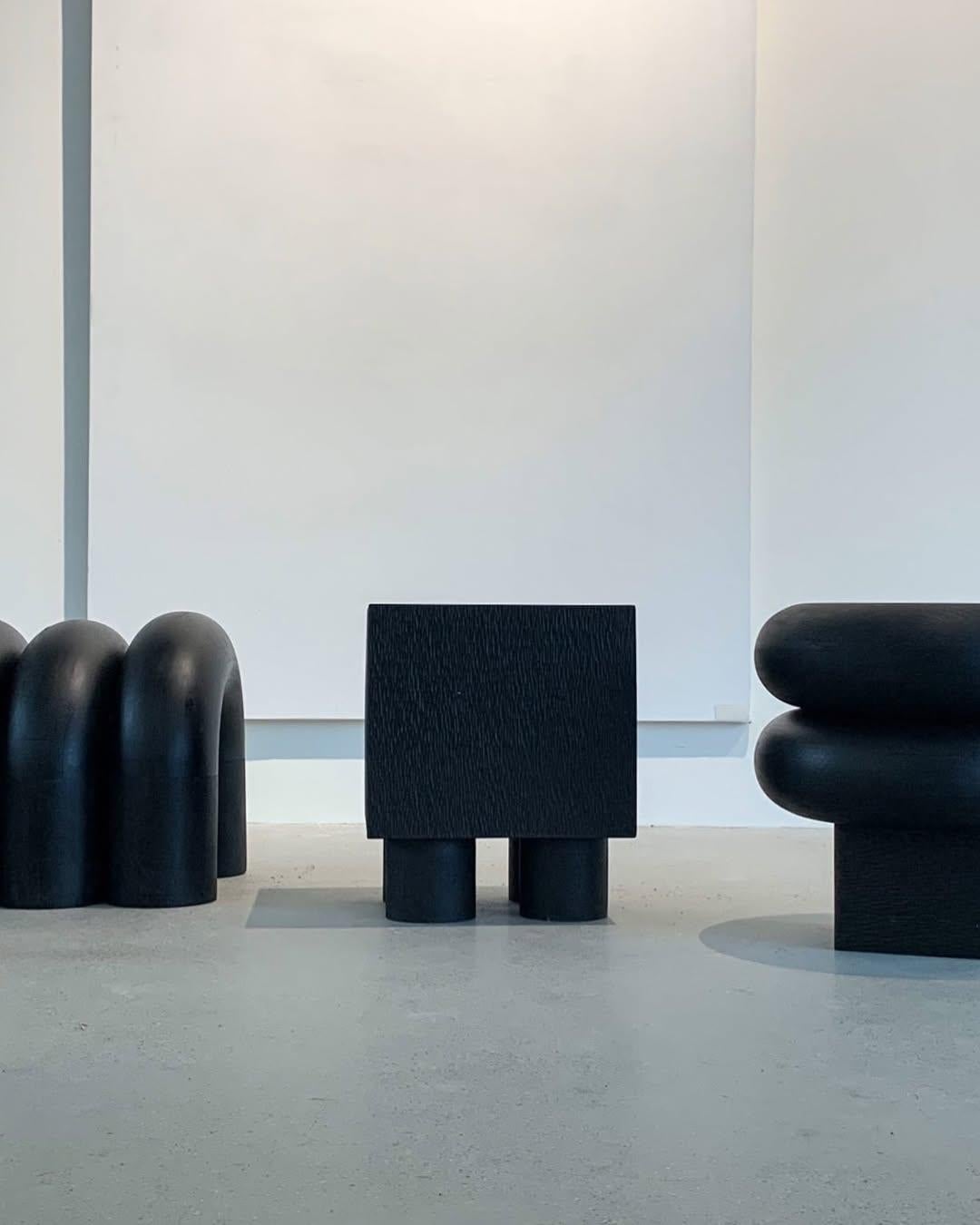 Set of 3 Dark Black Wood Seating Decorative Table, Time of Action, Chaeyoung Lee For Sale 5