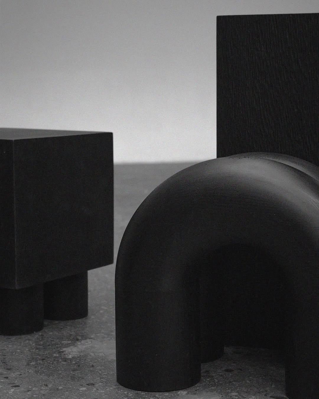 Contemporary Set of 3 Dark Black Wood Seating Decorative Table, Time of Action, Chaeyoung Lee For Sale