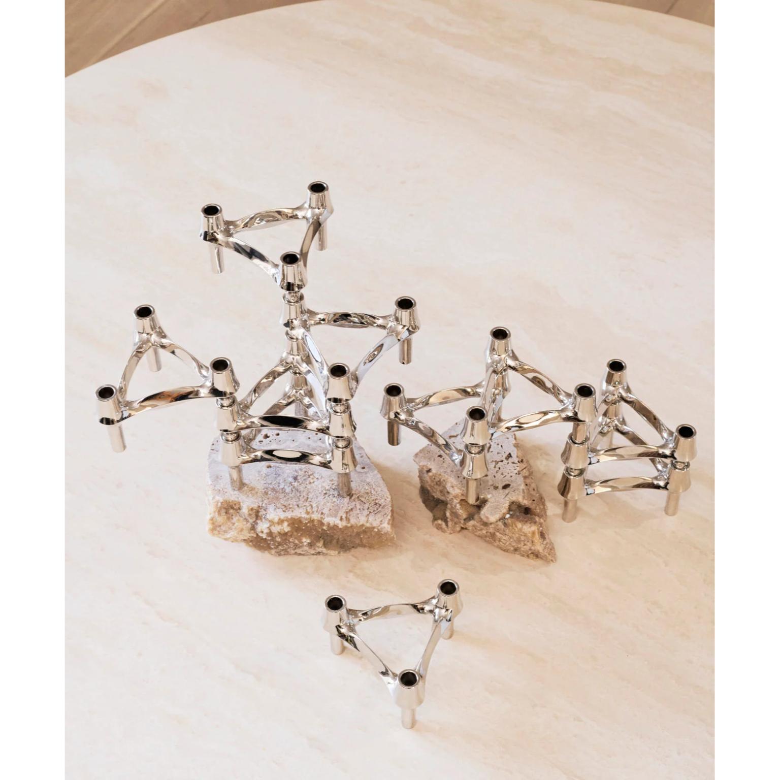 Post-Modern Set of 3 Decorative BMF Candle Holders in Chrome Finish by STOFF Nagel For Sale