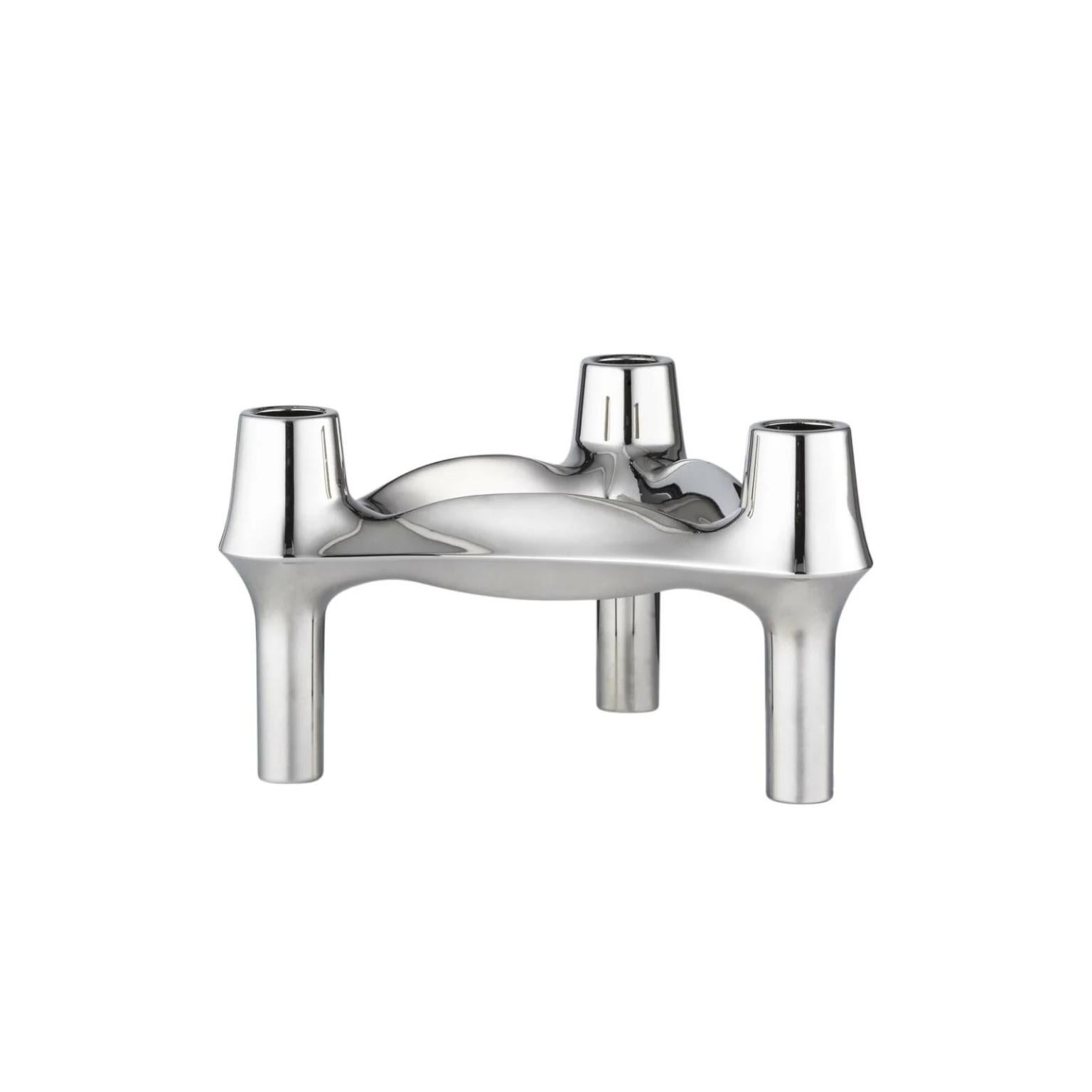 Contemporary Set of 3 Decorative BMF Candle Holders in Chrome Finish by STOFF Nagel For Sale