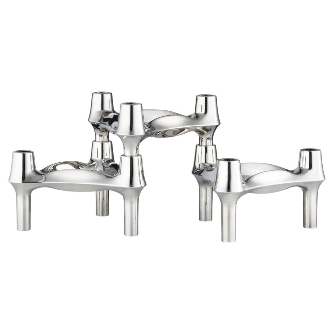 Set of 3 Decorative BMF Candle Holders in Chrome Finish by STOFF Nagel For Sale