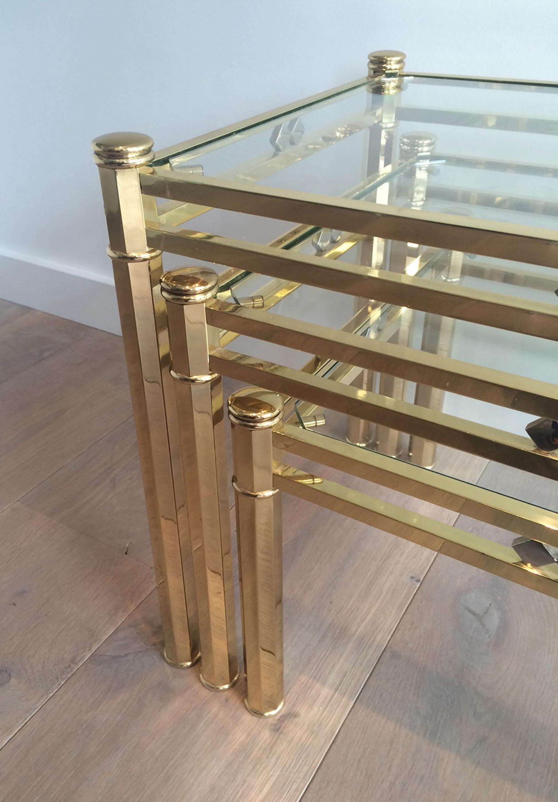 Set of 3 Decorative Brass Nesting Tables, circa 1970 For Sale 6