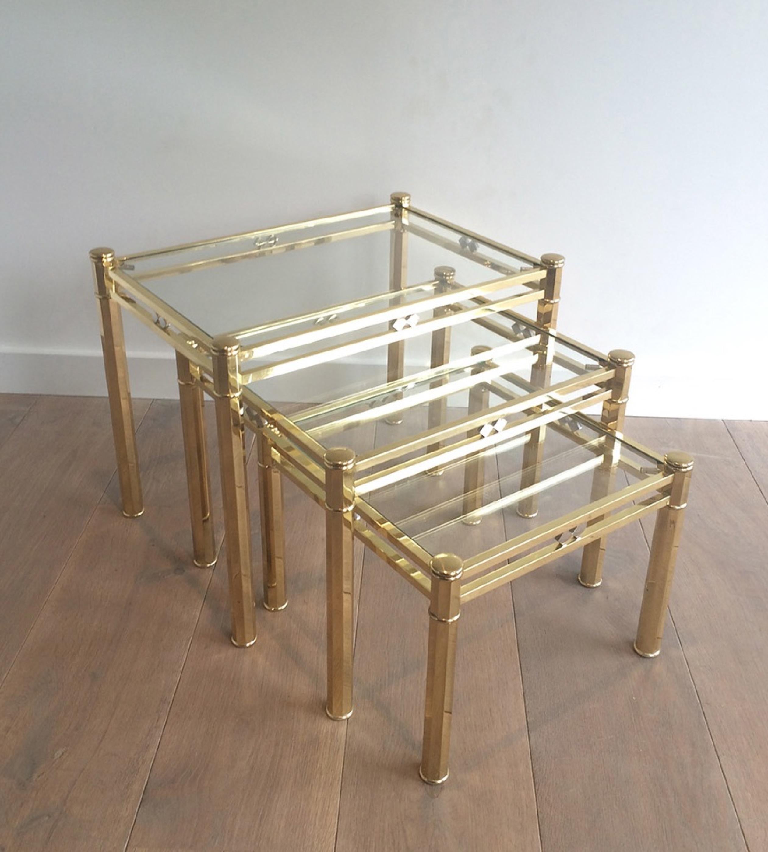 Set of 3 Decorative Brass Nesting Tables, circa 1970 For Sale 8