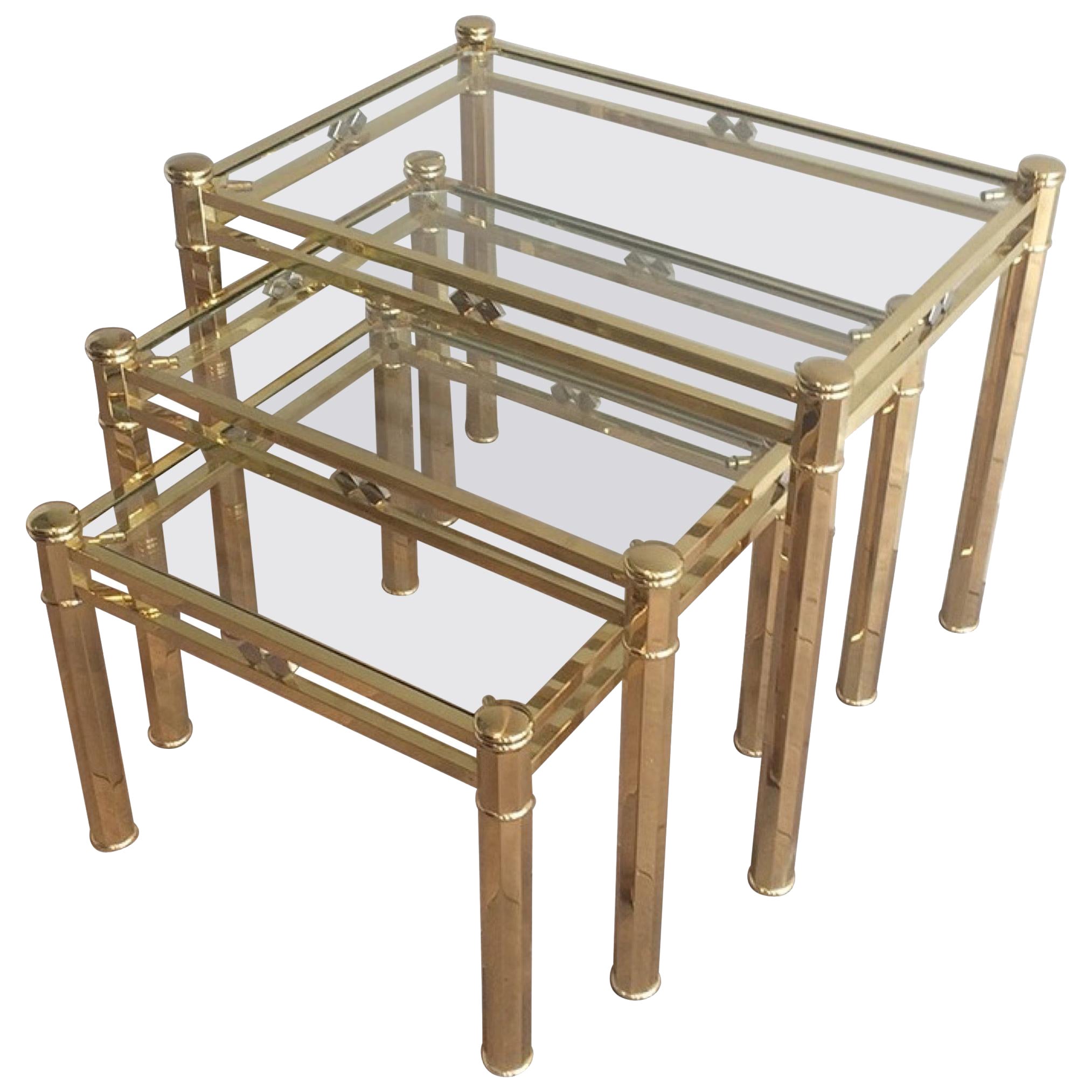 Set di 3 tavolini decorativi in ottone, circa 1970