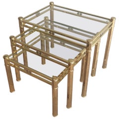 Set di 3 tavolini decorativi in ottone, circa 1970