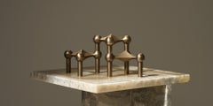 Set of 3 Decorative Candle Holders in Bronzed Brass by STOFF Nagel