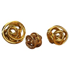 Set of 3 Decorative Golden Glass Spheres, Hot-Worked, Industrial Chic Style