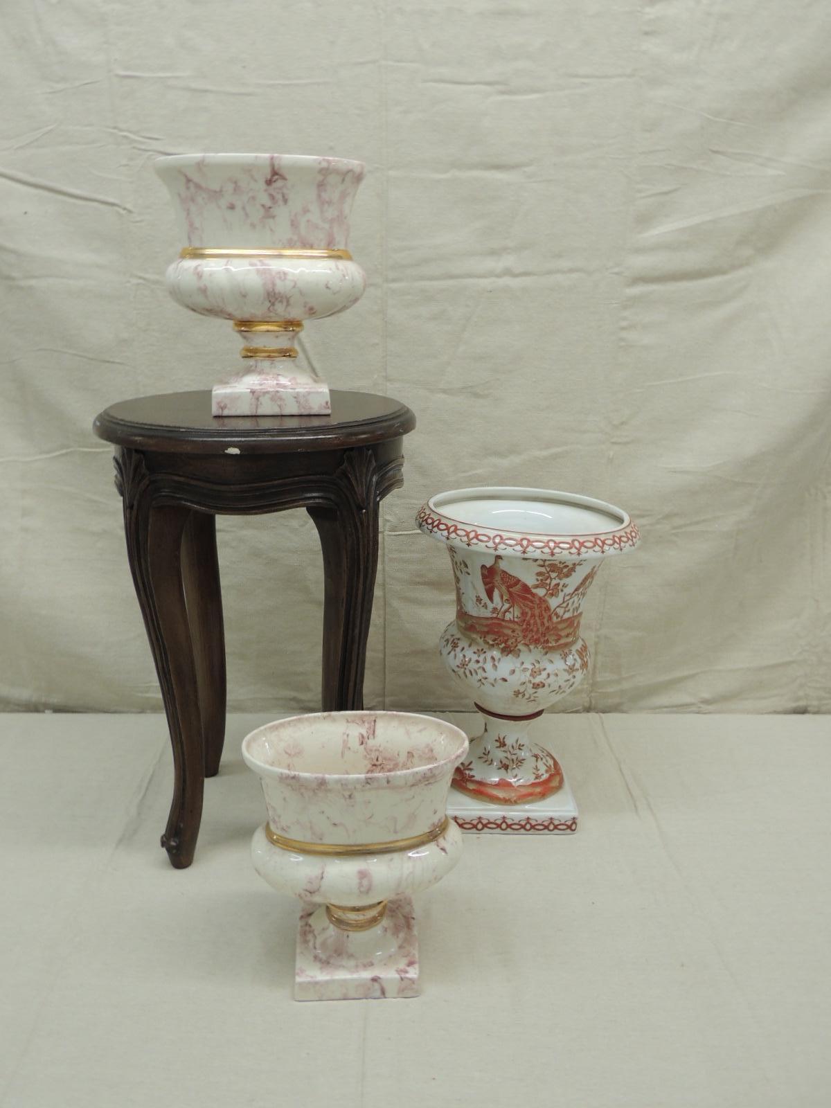 Mid-Century Modern Set of '3' Decorative Hand Painted Ceramic Urns