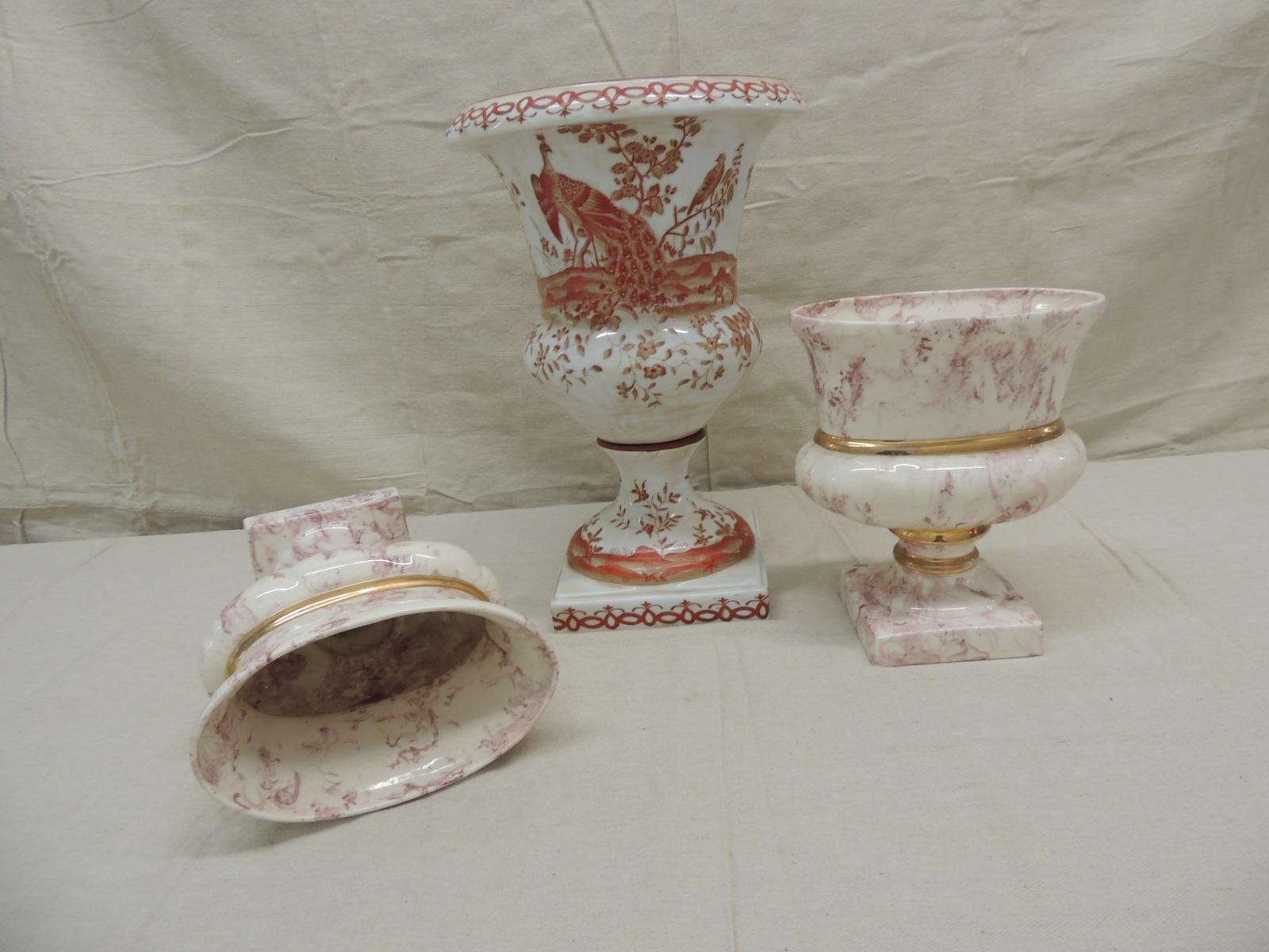 Asian Set of '3' Decorative Hand Painted Ceramic Urns