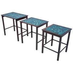 Set of 3 Decorative Tiled Tables, Denmark, 1960s