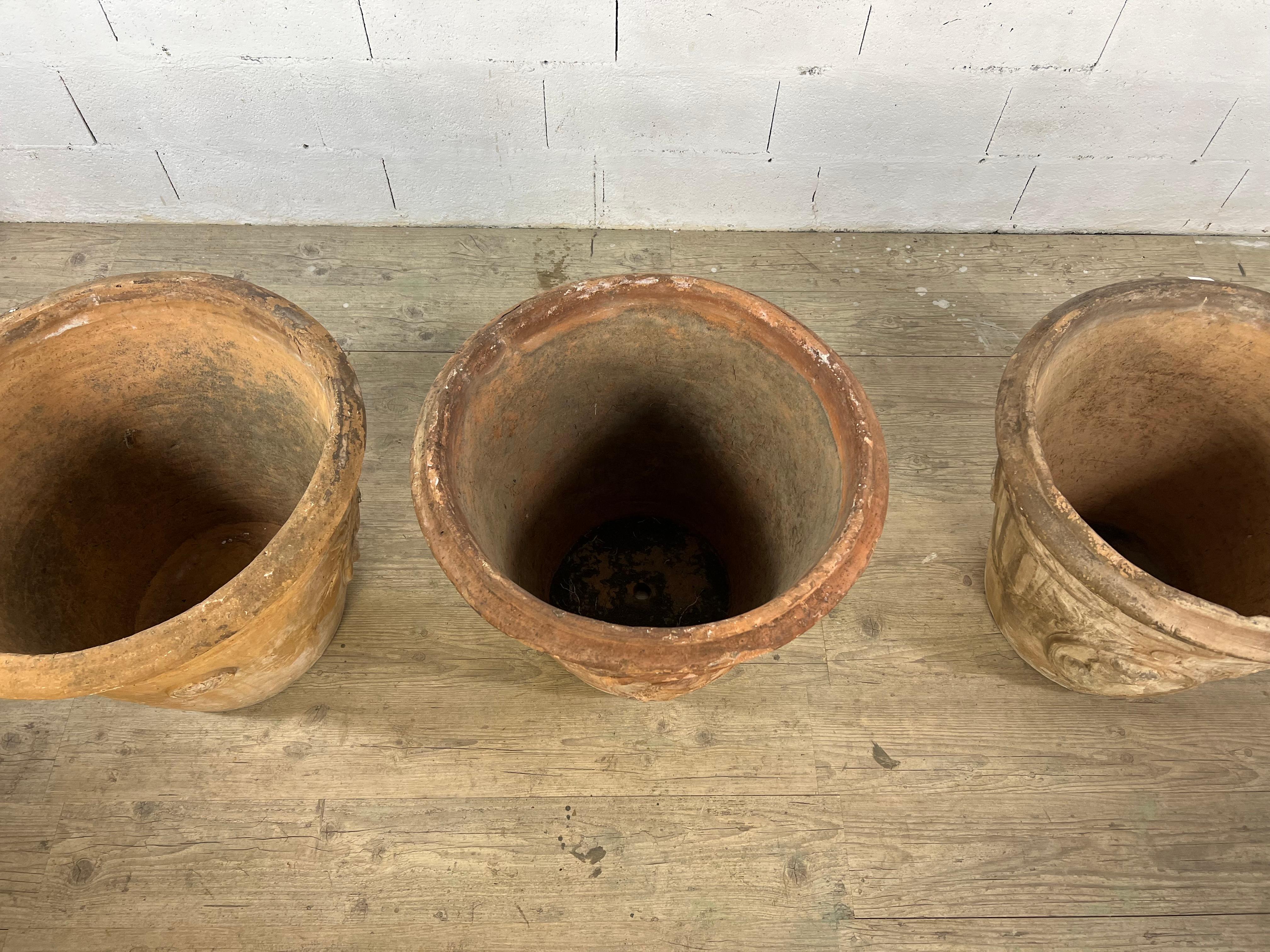 Terracotta Set of 3 Decorative Urns, Early 20th Century – 18th-Century inspired For Sale