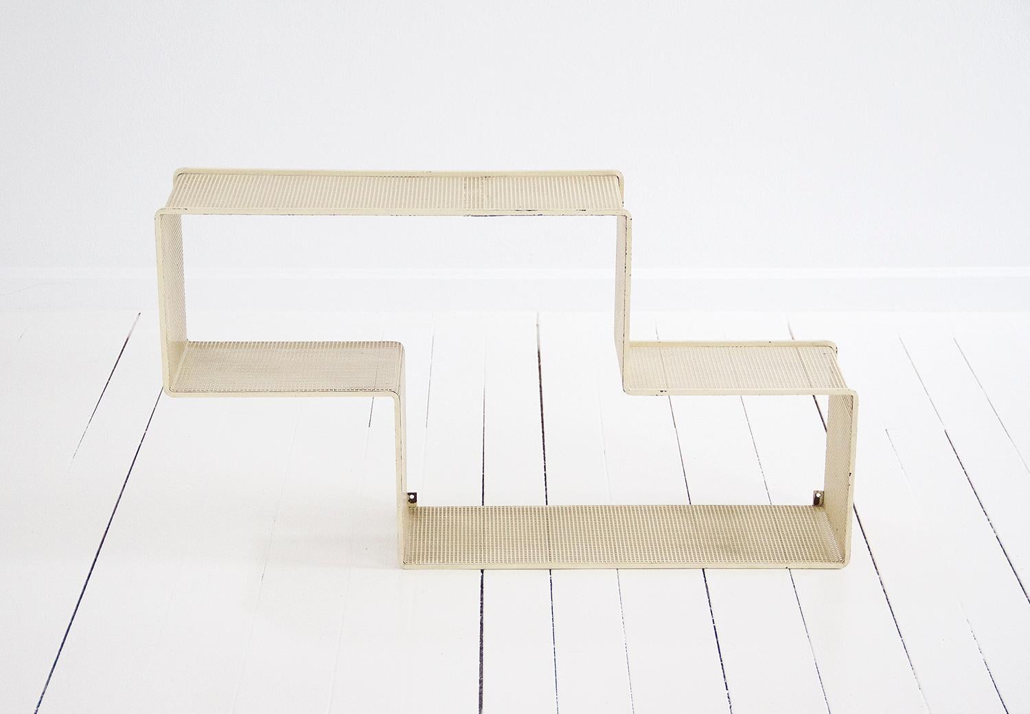 Mid-Century Modern Set of 3 ‘Dedal’ Wall Shelves by Mathieu Matégot, Perforated Steel French, 1950s For Sale